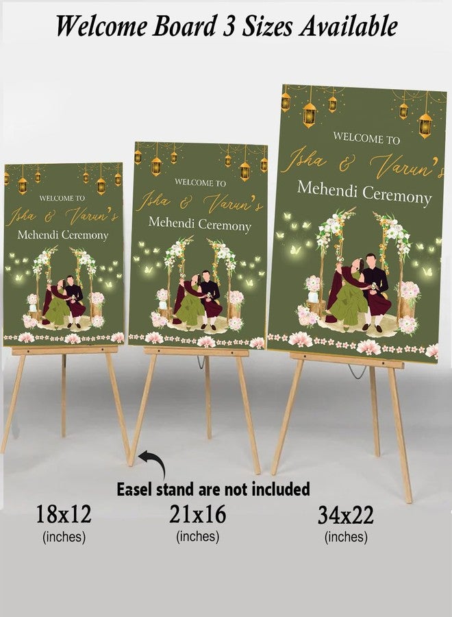 Theme My Party Custom Indian Traditional Mehendi Ceremony Welcome Signage Board - Personalized Indian Pre Wedding Mehendi Wedding Sign Board - Indian Ceremony Welcome Sign for Mehendi Decoration - Image 4